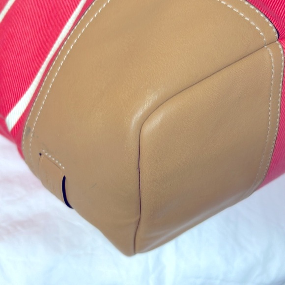 COACH HADLEY striped Coral and cream colored canvas large tote. - Picture 12 of 15